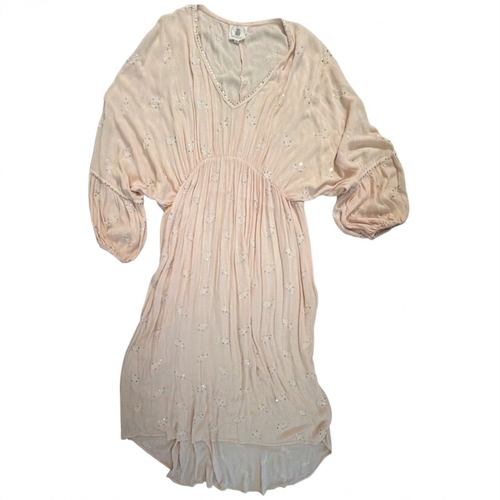 Muche‎ et Muchette Blush Pink Sequin Embroidered Asymmetrical Maxi Dress O/S - Picture 6 of 8
